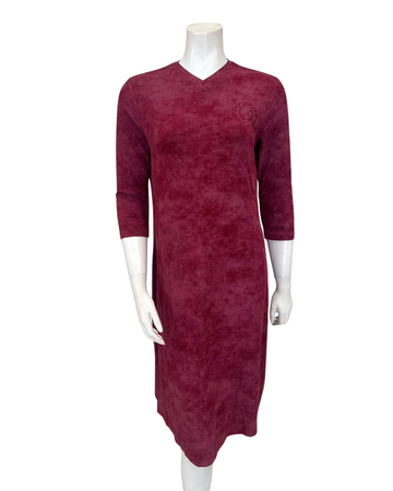 Angelice S-7144 Merlot Ribbed V Neck Snaps Modal Nightshirt Myselflingerie.com